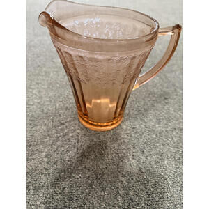 Vintage Pink Depression Glass Pitcher with Floral Pattern